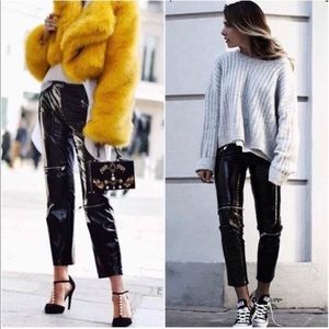 NEW Zara Black Biker Patent Leather Pants